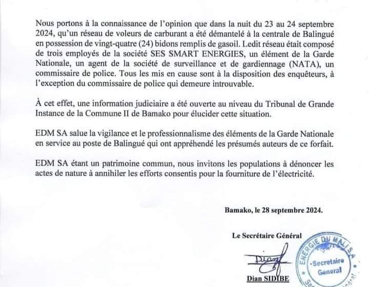  VOLS DE CARBURANT IMPLIQUANT CADRES DE EDM-SA, PORTEURS D’UNIFORME ET AUTRES AGENTS ASSERMENTÉS DE L’ETAT : QU’ARRIVE-T-IL DONC AUX MALIENS ?