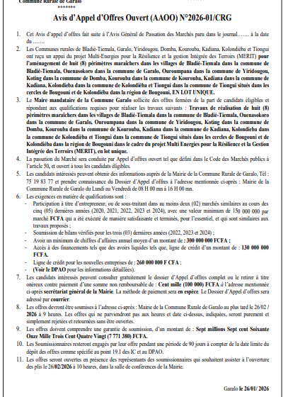  AVIS D&rsquo;APPEL D&rsquo;OFFRES